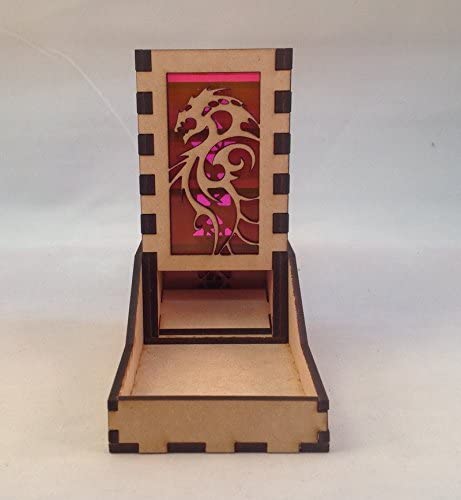 Dragon Mini Dice Tower v3 Neon Pink Acrylic Window Laser Cut MDF Unique Fast Shipping
