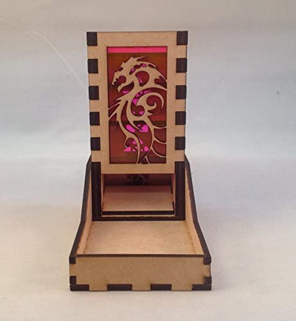 Dragon Mini Dice Tower v3 Neon Pink Acrylic Window Laser Cut MDF Unique Fast Shipping