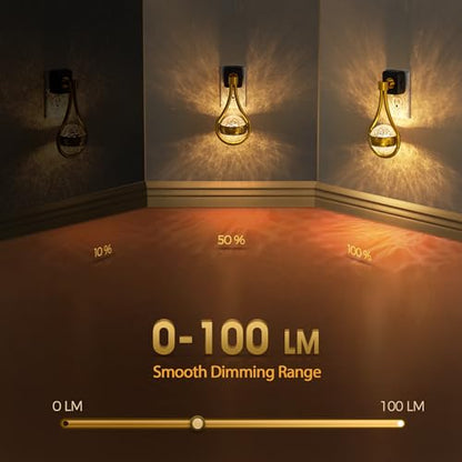 Briignite LED Night Lights Plug into Wall, 330° Rotating Night Light with Dusk to Dawn Sensor, 0-100LM Dimmable Nightlight Adjustable Brightness, 3000K Warm White for Hallway, Bedroom, Stairway, 2pack - color: Gold Drop