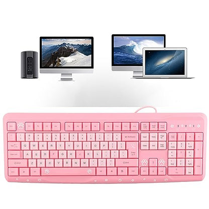 ANGGREK Silent Keyboard Mechanical Keyboard Membrane USB Wired 104 Keys QWERTY with Adjustable Bracket for Laptop Home Office Gaming (Pink) - color: Pink