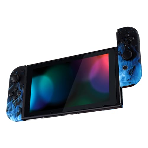 eXtremeRate DIY Shell Buttons for Nintendo Switch & Switch OLED, Blue Flame Patterned Custom Housing Case with Full Set Buttons for Joycon Controller [Shell Only, NOT Joycon] - color: Blue Flame