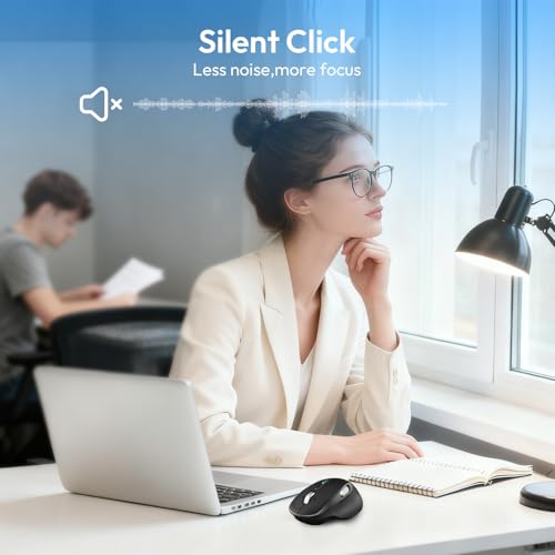 Wireless Bluetooth Rechargeable Mouse with 8 Programmable Buttons-Black | Multi-Device Ergonomic Optical Mouse with 5 Adjustable DPI Computer Mouse for Laptop,iPad.PC,Medium to Large Hands - color: Black