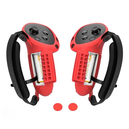 Controller Grips Cover Compatible with Meta Quest 3S/Quest 3 Accessories, Hand Strap with Battery Opening, Knuckle Straps with Widen and Thicken Sponge(Not for Charging Dock) (Red) - color: Red