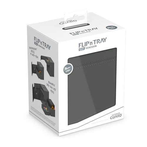 Ultimate Guard Flip'n'Tray 133+, Deck Case for 133 Double-Sleeved TCG Cards + Dice Tray, Grey, Independent Magnetic Closure & Microfiber Inner Lining - color: Grey, size: 133+