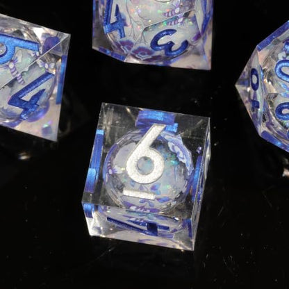 DND Polyhedral Resin Dice Set, 7 Pcs for Dungeons and Dragons RPG Table Games, Sharp Edge, D4 D6 D8 D10 D12 D20 - color: Starlit Ice