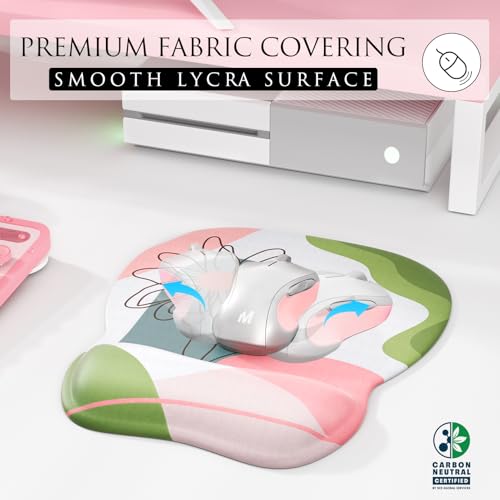 MROCO Ergonomic Mouse Pad with Gel Wrist Rest, 9.4 x 8.1 in, Pastel Petals | Ergonomic Shape Design, Multiple Pattern Options, Gel Wrist Comfort, Smooth Lycra Surface, Non-Slip PU Base - color: Pastel Petals
