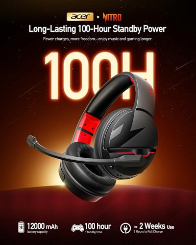 acer Wireless Gaming Headset, PS5 Headset with 2.4GHz for Ps5, Ps4, PC, Switch, Bluetooth 5.3 + 100Hrs Gaming Headphones with Noise Canceling Mic for Laptop, Mobile, Mac, 50mm Drivers (Red) - color: Red