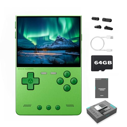 Trimui Brick Hammer Metal Body Handheld Game Console Retro Gaming Handheld 3000mah Battery Allwinner A133p 3.2" IPS RGB Lighting Vibration Green-64G - style: Green-64G