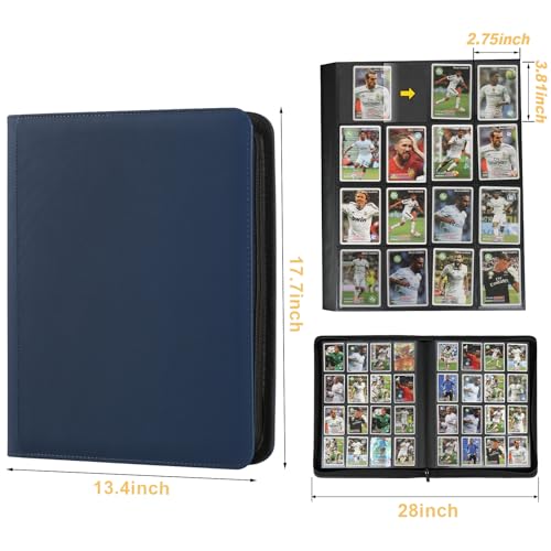 16 Pocket Ringless Side Loading Trading Card Binder, 1024 Cards PU Fixed Page Zipper Card Album for TCG Sports Game Cards, Not Fit Top Loaders (Dark Blue) - color: 16 Pocket 1024 Diamond Dark Blue
