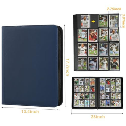 16 Pocket Ringless Side Loading Trading Card Binder, 1024 Cards PU Fixed Page Zipper Card Album for TCG Sports Game Cards, Not Fit Top Loaders (Dark Blue) - color: 16 Pocket 1024 Diamond Dark Blue