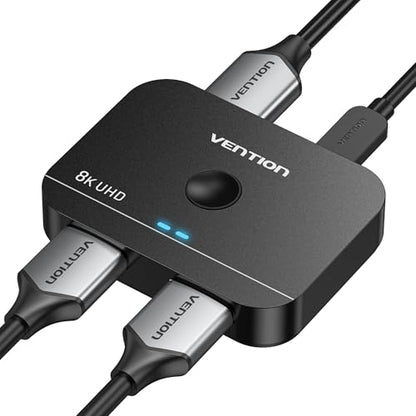 VENTION 8K 2x1 HDMI Switch, 4K@120Hz HDMI Splitter Switcher, 2 in 1 Out with LED Indicators, Supports HDR, 3D, Dolby, Compatible with Laptops, PC, Xbox Series, PS5/4/3, Blue Ray, Projector - color: Black