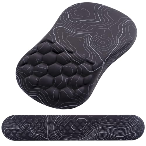 Mouse Pad Wrist Support, Laokiiy 2 in1 Keyboard Wrist Rest+ Ergonomic Mouse Pad, Non-Slip Wrist Rest for Computer Keyboard, Made Easy Typing & Relieve Wrist Pain(Black White) - color: Black White