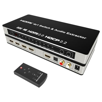 KAGO 4x1 HDMI Switch with Audio Extractor & eARC, 4K@60Hz HDR10, 4 in 1 Out HDMI Switcher with Optical Toslink, RCA L/R & HDMI Audio Out, Supports Dolby Atmos DTS:X, HDCP 2.2 for PS5, Xbox, Apple TV - size: audio 4 ports