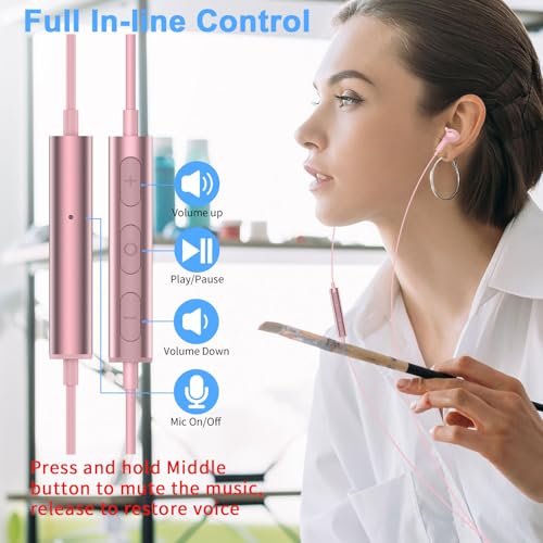 USB Earbuds with Microphone for PC Laptop,Wired USBA Headset with Mic in Ear Buds Noise Isolating Light Laptop Earphones Headphones for Dell HP Surface Computer Office Zoom Work Gaming School,Pink - color: Pink