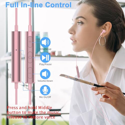 USB Earbuds with Microphone for PC Laptop,Wired USBA Headset with Mic in Ear Buds Noise Isolating Light Laptop Earphones Headphones for Dell HP Surface Computer Office Zoom Work Gaming School,Pink - color: Pink