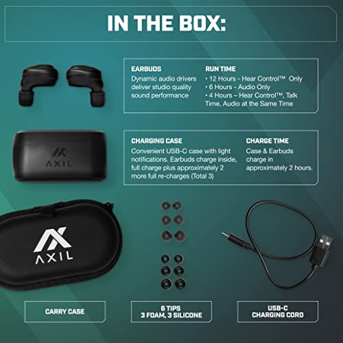 AXIL XCOR PRO Wireless Bluetooth Earbuds, HearPRO Enhancement | Touch Control, Dust & Water Resistant, Wind Resistant, True Wireless Earbuds For Hearing Protection And Enhancement