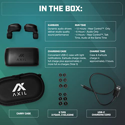 AXIL XCOR PRO Wireless Bluetooth Earbuds, HearPRO Enhancement | Touch Control, Dust & Water Resistant, Wind Resistant, True Wireless Earbuds For Hearing Protection And Enhancement