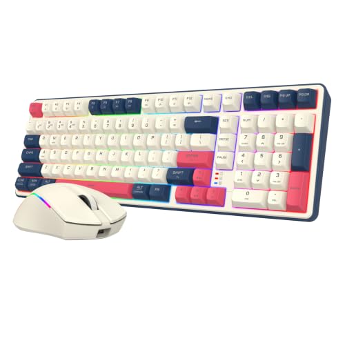 Redragon S174 Gaming Keyboard and Mouse Wireless with Tri-Mode, RGB Keyboard and 5000 DPI 61G Ultra-Light Gaming Mouse, Computer Keyboard Creamy Cute with Number Pad BT/2.4GHz/USB-C - Beige - color: Beige