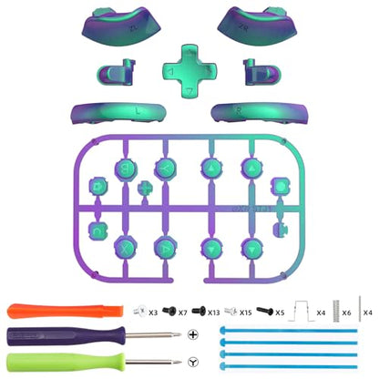 eXtremeRate DIY Replacement Full Set Buttons for Joycon 2, Custom ABXY Direction Keys Dpad + - C Home Capture Release L R ZR ZL Trigger Buttons for Nintendo Switch 2 Controller- Chameleon Green Purple - color: Chameleon Green Purple