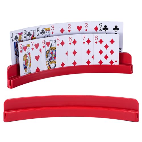 2-Layer Plastic Playing Card Holder for Kids Adults Seniors, Little Hands Card Game Holder with Non-Slip Base – Game Night Ldeal Accessories for Arthritis - color: red, size: 2PCS