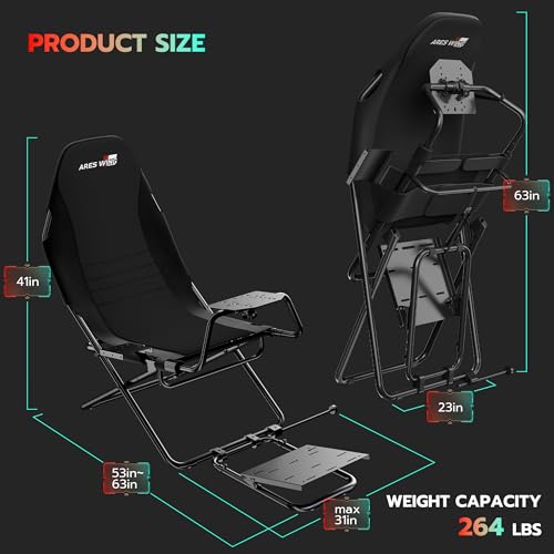 ARES WING Foldable Racing Simulator Cockpit, Racing Wheel Stand with Seat, Space Saving Sim Racing Rig for Small Spaces with Fanatec, Driving Simulator Compatible with Moza Games on PS5 and PC