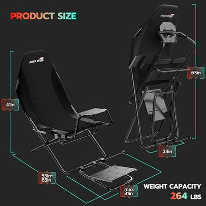 ARES WING Foldable Racing Simulator Cockpit, Racing Wheel Stand with Seat, Space Saving Sim Racing Rig for Small Spaces with Fanatec, Driving Simulator Compatible with Moza Games on PS5 and PC