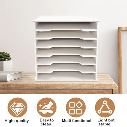 7 Tiers 12" x 12" Scrapbook Paper Storage, Cardstock File Organizer with Adjustable Shelves, Construction Paper Organizer, Desktop File for Home Office School Classroom, White