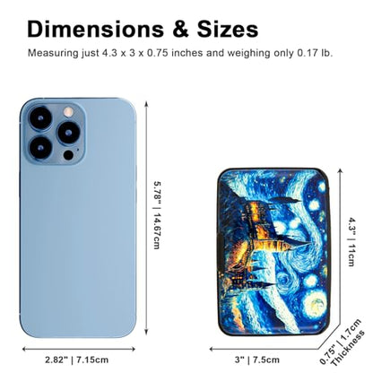Credit Card Holder, Metal Card Wallet RFID Blocking Mini Slim Aluminum Business Hard Card Case for Women Men (Starry Night Castle) - color: Starry Night Castle