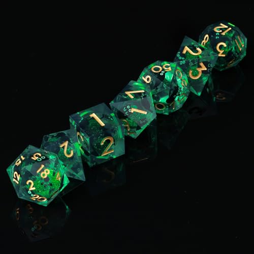Liquid Core DND Dice Set, 7 Pcs Resin Sharp Edge Polyhedral Dice Quicksand Cat D&D Dice for Dungeons and Dragons RPG Role Playing Table Games
