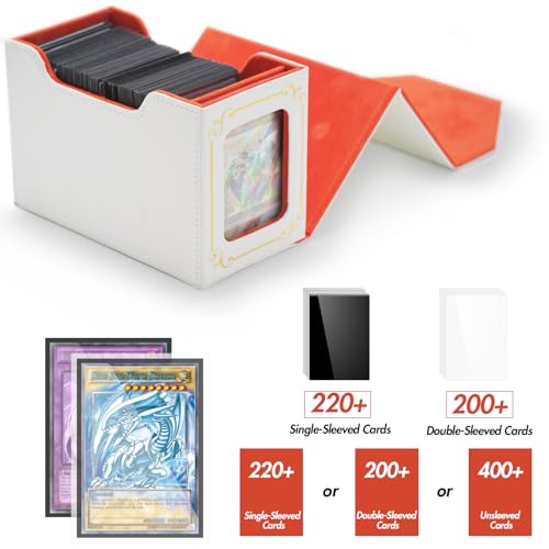 STORY OF WHITE Laser Card Deck Box | YGO MTG Organizer Holds 220+ Double Sleeved Card Storage Trading Games Leather Display Windows with magnetic cardholder - color: White gold
