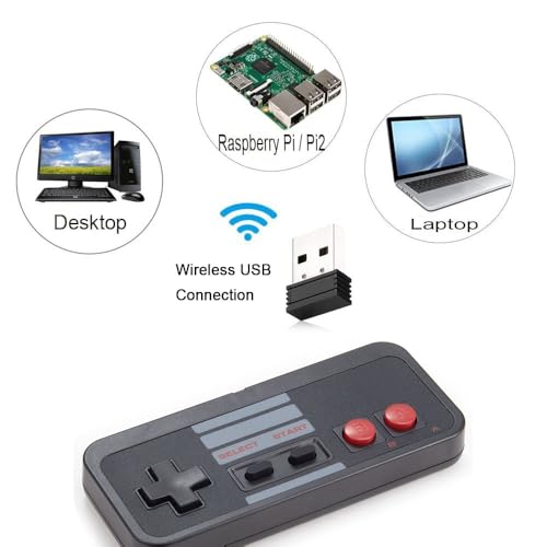 KIWITATA Wireless USB Controller for Retro PC Games, 2 Pack 2.4G Rechargeable Wireless N-e s Remote Gamepad Emulated Controller for Windows XP 7 8 11 & MAC & Retropie - color: black