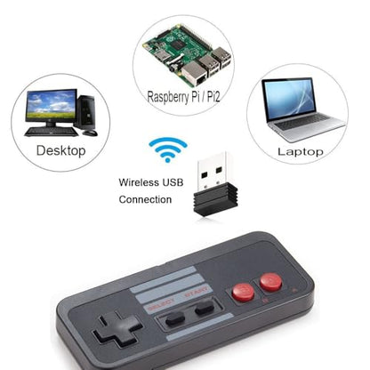 KIWITATA Wireless USB Controller for Retro PC Games, 2 Pack 2.4G Rechargeable Wireless N-e s Remote Gamepad Emulated Controller for Windows XP 7 8 11 & MAC & Retropie - color: black