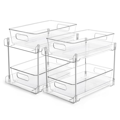 Vtopmart 2 Pack Pull Out Bathroom Under Sink Organizer (S-Standard) | Slide-out drawers, Multi-purpose storage, Clear visibility, Easy Set-up - color: Transparent, size: S-Standard (2 Pack)