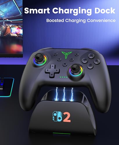 Switch 2 Pro Controller, 1000mAh Battery, Wireless Bluetooth Controller with Hall Effect Joysticks & Triggers, for Switch2/Switch/Switch OLED/Switch Lite, with 7 Light Modes/Paddle/Turbo/Motion/Charging Dock - color: Black