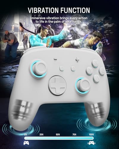 FUNLAB Switch Pro Controller Wireless Compatible with Nintendo Switch2/OLED/Lite, Hall Effect Switch Controllers, Firefly Bluetooth Remote Gamepad Control with RGB 7 LED Colors/Turbo/Motion/Paddle - White - color: White