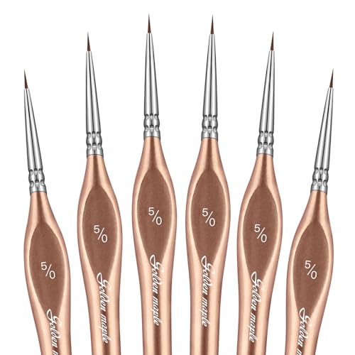 Detail Paint Brushes 5/0, Golden Maple 6PC Extra Fine Detail Miniature Paint Brush Set Very fine Paint Brushes for Miniature Painting Small Scale Models Acrylic Watercolor Oil, Rose Gold - color: Gold