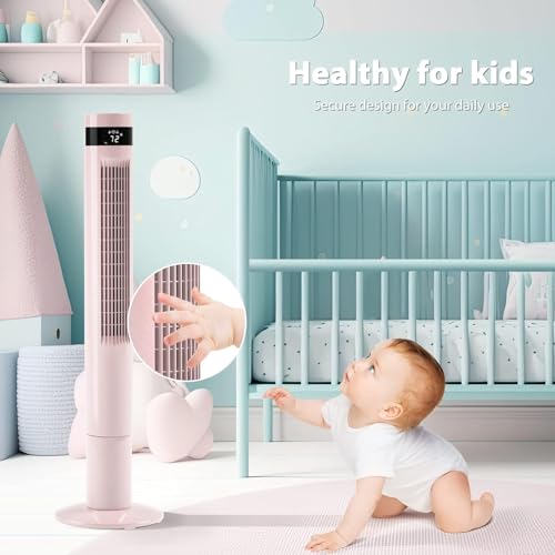 Antarctic Star Tower Fan 42INCH, PINK | 85°Oscillating, Quiet Cooling 12H Timer Remote Control Bladeless 3 Speeds Wind 3 Modes - color: Pink, size: 42 Inch