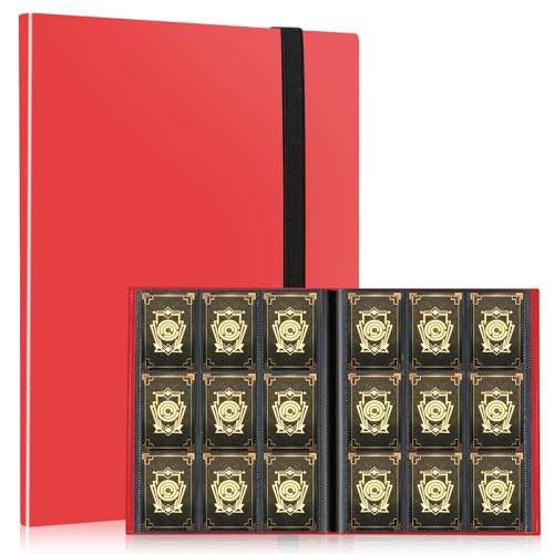 Card Binder, EDUDIIU 9 Pockets Premium Trading Card Binders, Cards Collection Binder Album, Side Loading Yugioh Holder Book for Sport, Football, Baseball Collector - Red - color: Red