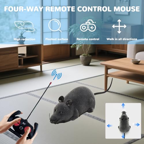 Remote Control Rat Mouse Cat Toy Realistic RC Fake Rat Mouse Toy Flocking Wireless Funny Chasing Electronic Interactive Cat Toys Prank Joke Scary Trick Rats for Cats Dogs Novelty (Grey) - color: Grey