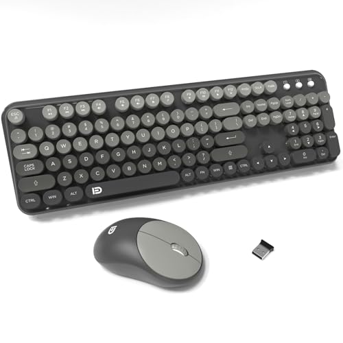 Wireless Keyboard and Mouse Combo - Cute Colorful Mouse and Keyboard 2.4G Full-Sized with 104 Round Keys Retro Typewriter Keyboards for Laptop/Windows/PC - Grey Gradient - color: EK8870 Grey Gradient