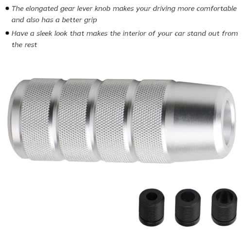 Osilly 3.74 Inch Aluminum Shift Knob with 3 Threaded Adapters, Silver | aluminum alloy construction, ergonomic extended grip, supplied adapters, for manual and select automatic cars, interior parts - color: Silver