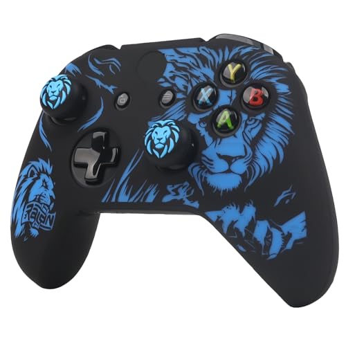 Lion Controller Skin Cover Compatible with Xbox one Controller, RALAN Protector Case, Customised Thumb Grips Caps - color: Lion Black Blue