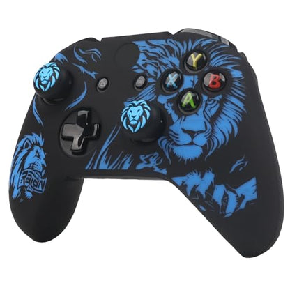 Lion Controller Skin Cover Compatible with Xbox one Controller, RALAN Protector Case, Customised Thumb Grips Caps - color: Lion Black Blue