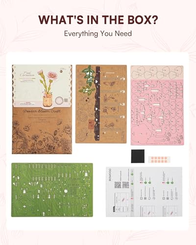 3D Flower Wooden Puzzles for Adults-Pink Carnation, DIY Wooden Flowers Model Kit Building Set Crafts Birthday Gifts, Artificial Botanical Collection Creative Gift Ideas/Housewarming (124PCS) - style: TW - Pink Carnation