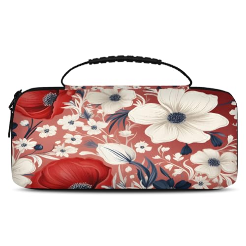 Adornori 4th of July Carry Case Compatible with Nintendo Switch 2, with 20 Games Cartridges, Flower Patriotic Portable Travel Carrying Case Pouch for Accessories & Games - color: Multicolor 2