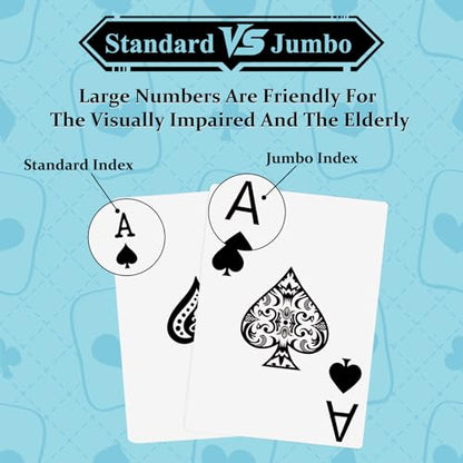 Plastic Playing Cards Waterproof Cards Poker Card 2 Pack Playing Card Large Print for Adults Seniors, Deck of Card Set Poker Cards for Beach Trip Pool Party Games (Blue) - color: Blue
