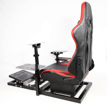 Gazzyt Flight Racing Simulator Cockpit Stand with Red Seat Fit for Logitech G29 G920 G923 X52 for Thrustmaster Hotas race car seat without Steering Wheel, Pedals, shifters, Keyboard and Flight Stick