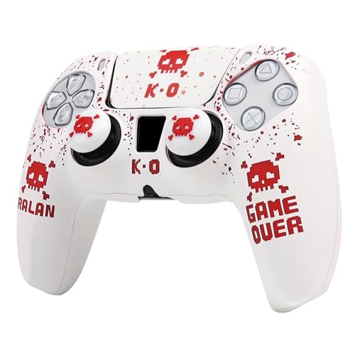 Pixelated Skull Controller Skin Cover Compatible with PS5/Playstation 5 Controller, RALAN Protector Case Customised Thumb Grip - color: Pixelated Skull white Red