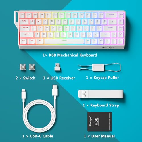 BlueFinger 60% Wireless Mechanical Gaming Keyboard, Bluetooth/2.4GHz/USB-C Hot Swappable RGB Backlit Keyboard with PBT Keycaps, 60 Percent Compact Keyboard for Mac PC PS5 Xbox, White - color: White