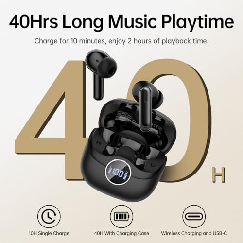 Adaptive Hybrid Active Noise Canceling 2026 Wireless Earbuds, 6 Mics ENC Clear Call Ear Buds, Hi-Res Audio Deep Bass Bluetooth 5.4 Headphones, 40H Playtime, Wireless Charging, LED, USB-C, Black - color: Deep Black